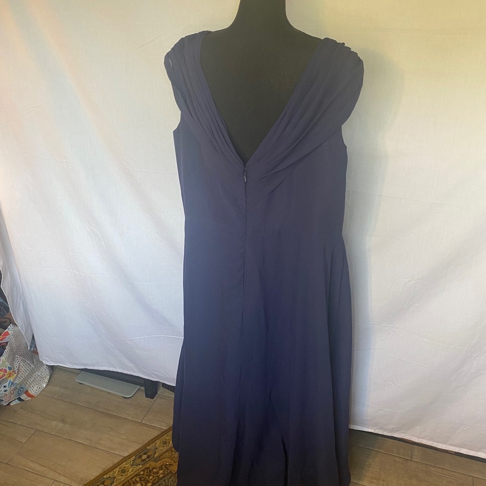 Navy Blue Beaded V Neck Cap Sleeve Chiffon Gown Evening Dress‎ - Picture 4 of 6